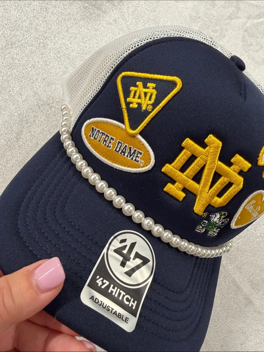 ’47 Navy Notre Dame Patch Trucker Hat with Pearls